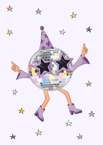 Gezellige verjaardagskaart met dansende discobal 2