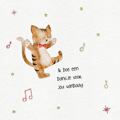 Gezellige verjaardagskaart met dansende kat en teckel 2
