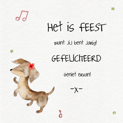 Gezellige verjaardagskaart met dansende kat en teckel 3