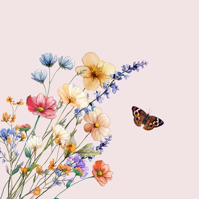 Gezellige verjaardagskaart met getekende voorjaarsbloemen 2