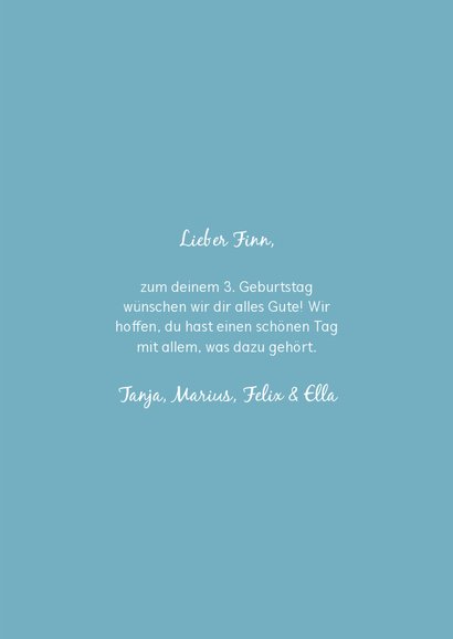 Glückwunsch zum 3. Geburtstag 'Young, wild & THREE' blau 3