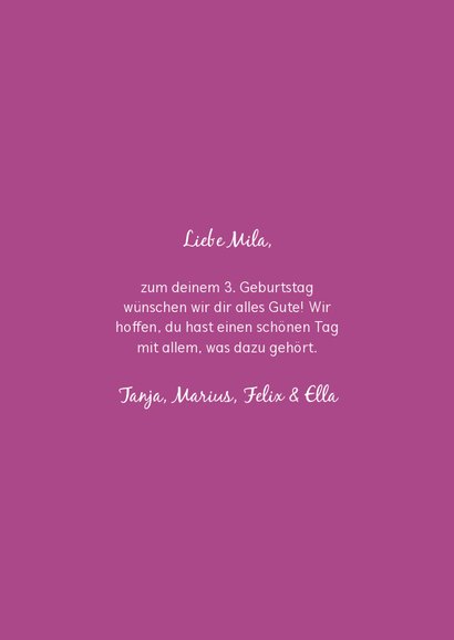Glückwunsch zum 3. Geburtstag 'Young, wild & THREE' pink 3