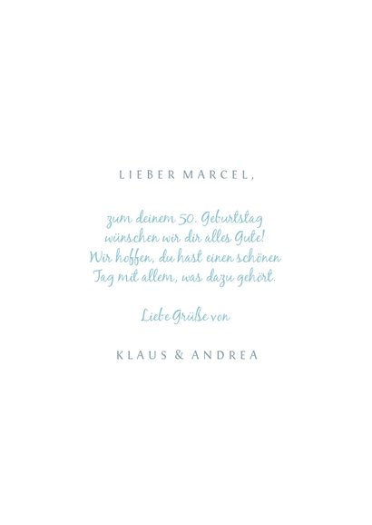 Glückwunschkarte 50. Geburtstag blau Foto-50 3