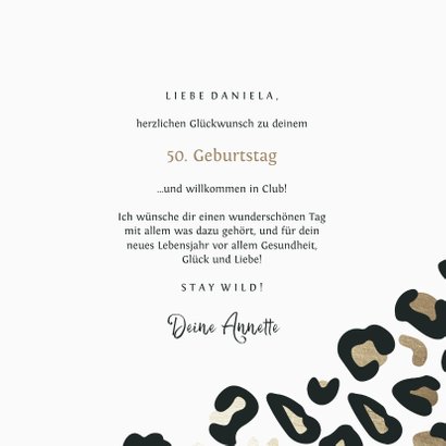 Glückwunschkarte 50. Geburtstag Leopardenprint 3