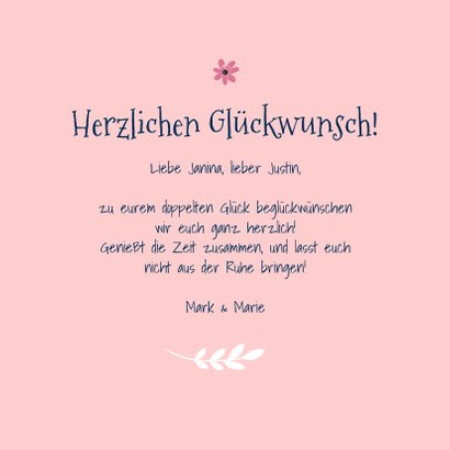 Glückwunschkarte Geburt Zwilling rosa Känguruhs Kaartje2go