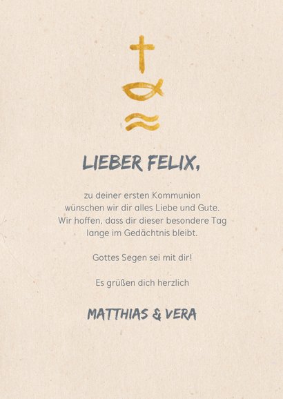 Glückwunschkarte Kommunion christliche Symbole 3
