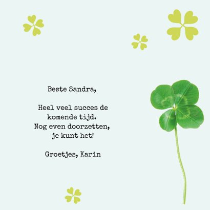 Good Luck kaart botanisch met klavertjes vier 3