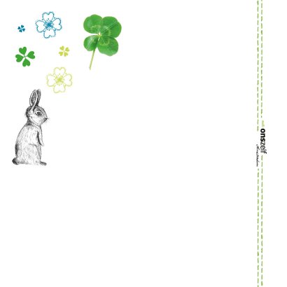 Good luck kaart met klavertjes en konijnen in groen en blauw 2