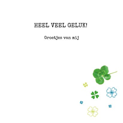 Good luck kaart met klavertjes en konijnen in groen en blauw 3