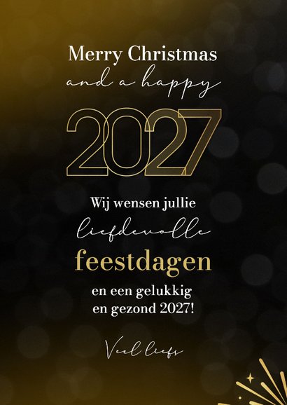 Goud nieuwjaarskaart 2027 grafisch stijlvol sterren goud 3