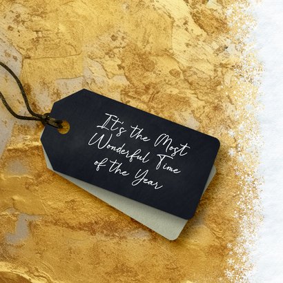 Gouden kerstkaart label en sneeuw 2026 2