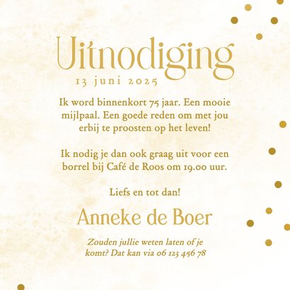 Gouden uitnodiging verjaardagsfeest met vlaggetjes 3