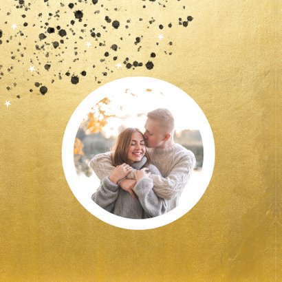 Goudlook kerstkaart 2021 met foto sterren en spetters 2