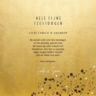 Goudlook kerstkaart 2022 met foto sterren en spetters 3