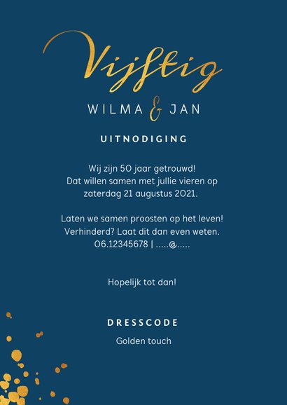 Goudlook stijlvolle jubileumkaart 50 jaar met foto 3
