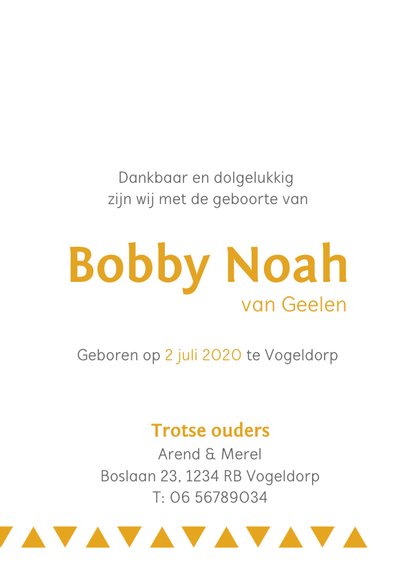 Grafisch geboortekaartje jongen of meisje driehoeken 3