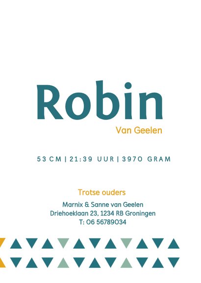 Grafische moderne hippe geboortekaartje driehoek 3