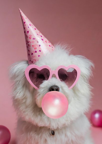 Grappig roze verjaardagskaartje met hondje met bril diva 2