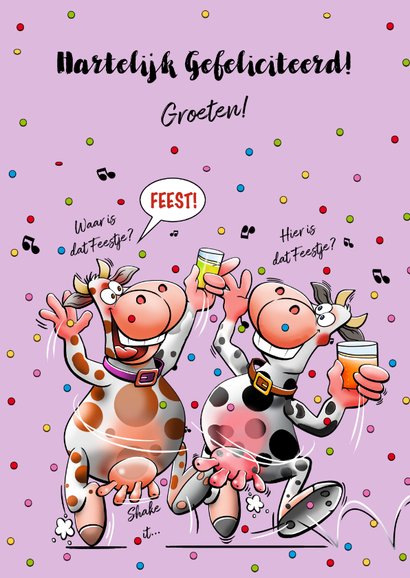 Grappig verjaardagskaart met twee dansende koeien 3