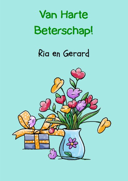 Grappige beterschapskaart kikker met bloemen 3