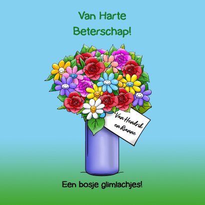 grappige beterschapskaart opkikker met bos bloemen 3