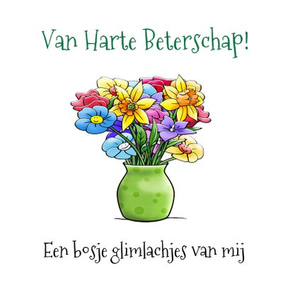 grappige beterschapskaart opkikker met bos bloemen 3