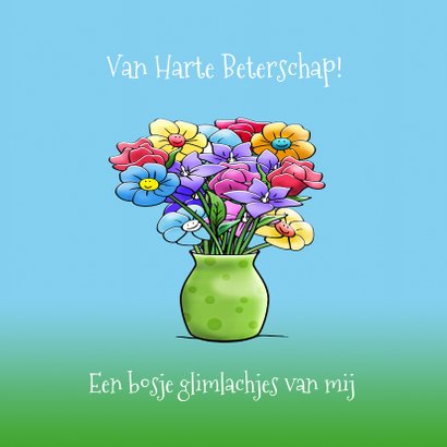 grappige beterschapskaart opkikker met bos bloemen 3