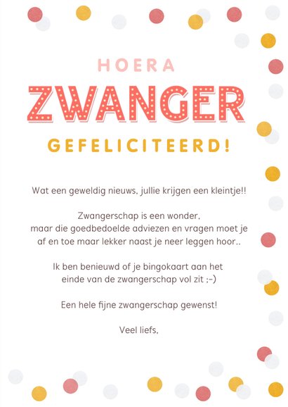 Grappige felicitatie zwangerschaps bullshit Bingo kaart 3