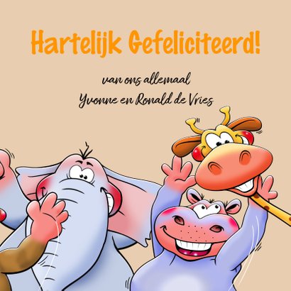 Grappige felicitatiekaart diverse dieren in venster 3