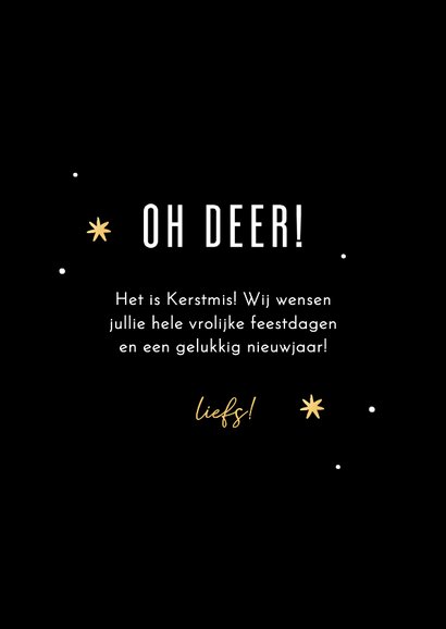 Grappige foto kerstkaart Oh deer! met gouden sterren 3