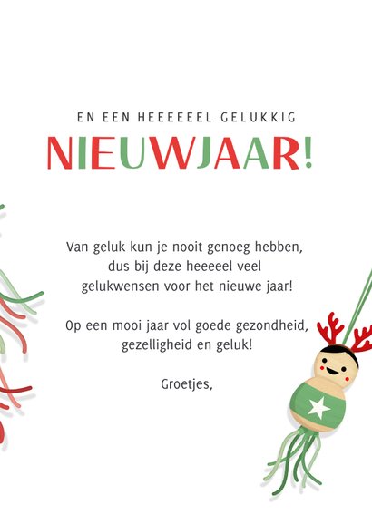 Grappige geluks kerstkaart met een tros gelukspoppetjes 3