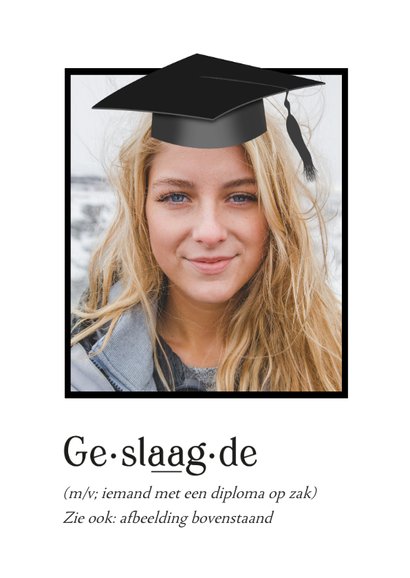 Grappige geslaagd diploma betekenis woordenboek kaart 2