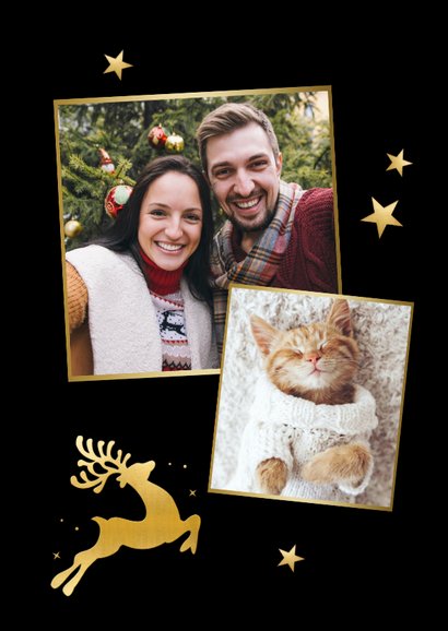 Grappige goudlook kerstkaart oh deer what a year 2