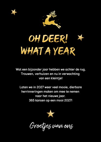 Grappige goudlook kerstkaart oh deer what a year 3