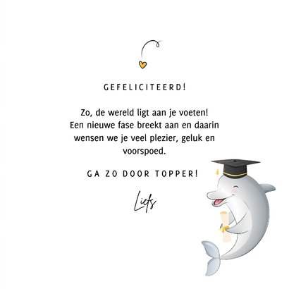 Grappige handlettering geslaagd kaart illustratie dolfijn 3
