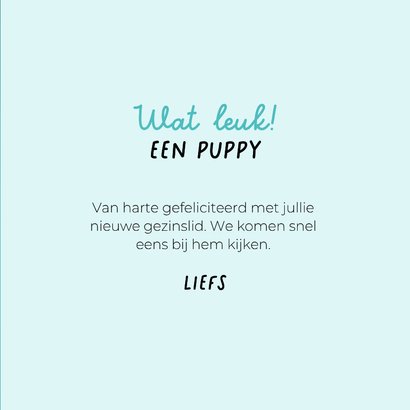 Grappige kaart puppy van hond blauwe speen en slabbetje 3