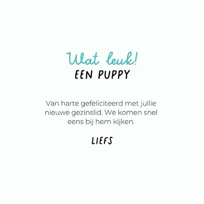 Grappige kaart puppy van hond blauwe speen en slabbetje 3