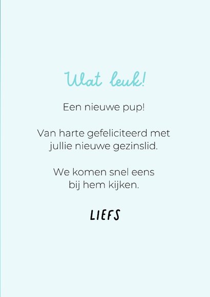 Grappige kaart voor het welkom heten van een puppy reutje 3