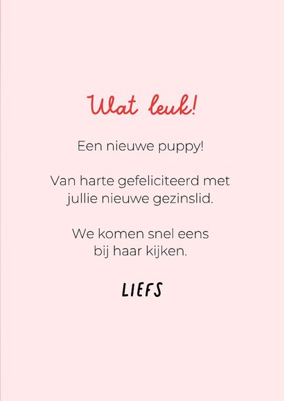 Grappige kaart voor het welkom heten van een puppy teefje 3