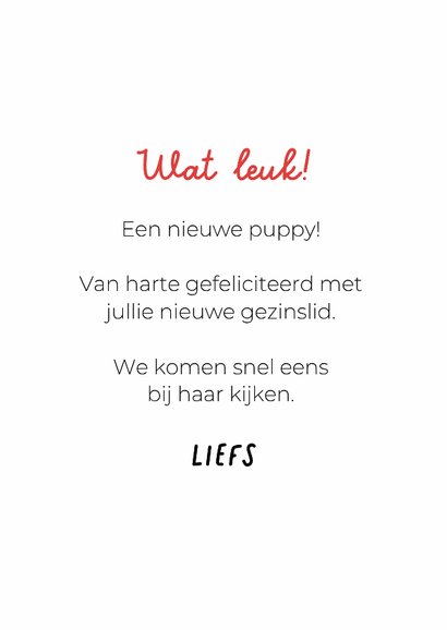 Grappige kaart voor het welkom heten van een puppy teefje 3