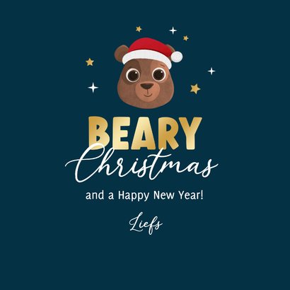 Grappige kerstkaart beary christmas beer dieren kerstmuts 3