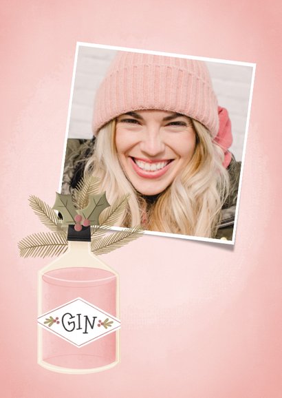 Grappige kerstkaart Gin-gle Bells met Ginflessen en takjes 2