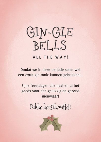 Grappige kerstkaart Gin-gle Bells met Ginflessen en takjes 3
