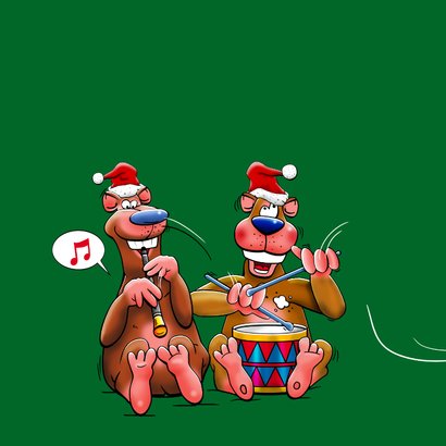 Grappige kerstkaart met 4 leuke beren en muziekinstrumenten 2