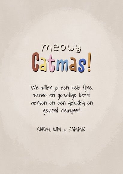 Grappige kerstkaart met kat kerstboom lampjes Meowy Catmas 3