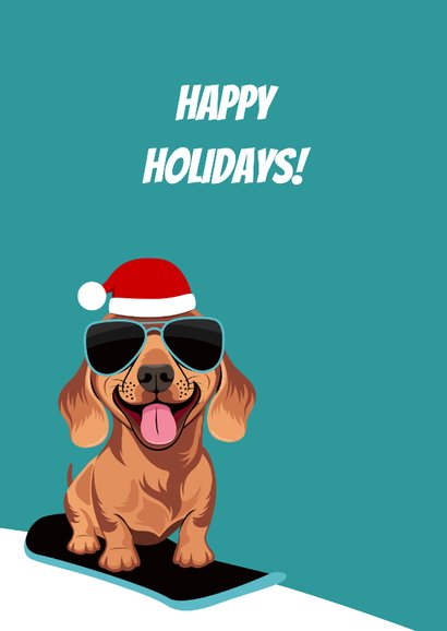 Grappige kerstkaart met stoere teckel op snowboard 2