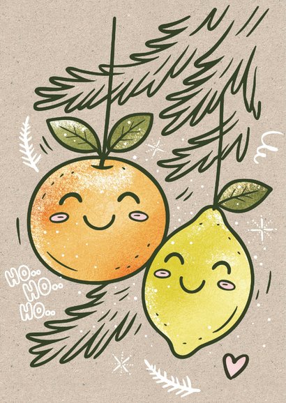 Grappige kerstkaart retro illustratie citroen sinaasappel 2