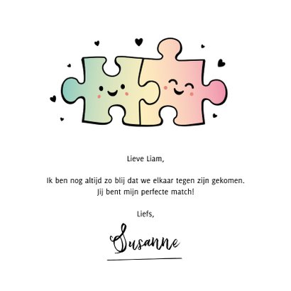 Grappige liefdeskaart met 2 puzzelstukjes - perfect match! 3