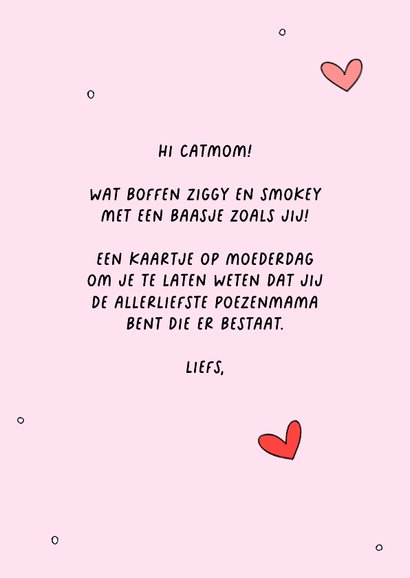 Grappige moederdagkaart met een vrolijke kat met hartjesbril 3