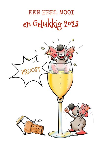 Grappige nieuwjaarskaart met muizen en champagne 3